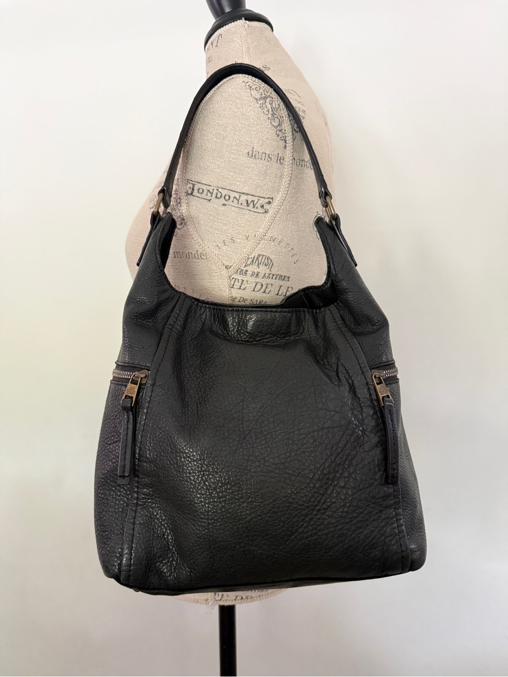 American Leather Co. Black Pebbled Leather Shoulder Hobo Bag